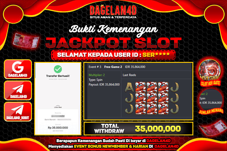 Bukti JP Slot Koi Gate DAGELAN4D 04 May 2025 Rp 38.000.000, – LUNAS
