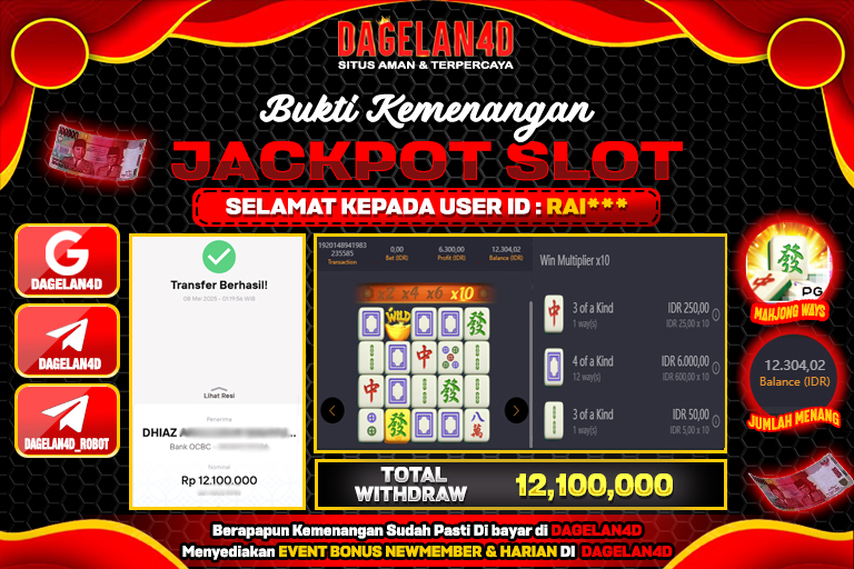 Bukti JP Slot Mahjong Ways DAGELAN4D 08 May 2025 Rp 17.000.000, – LUNAS