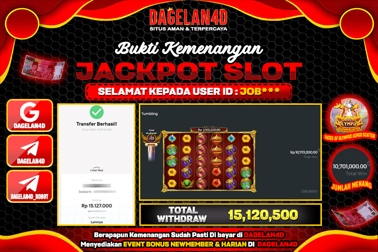 Bukti JP Slot Gates of Olympus Super Scatter DAGELAN4D 15 JUNE 2025 Rp 15.120.500, – LUNAS