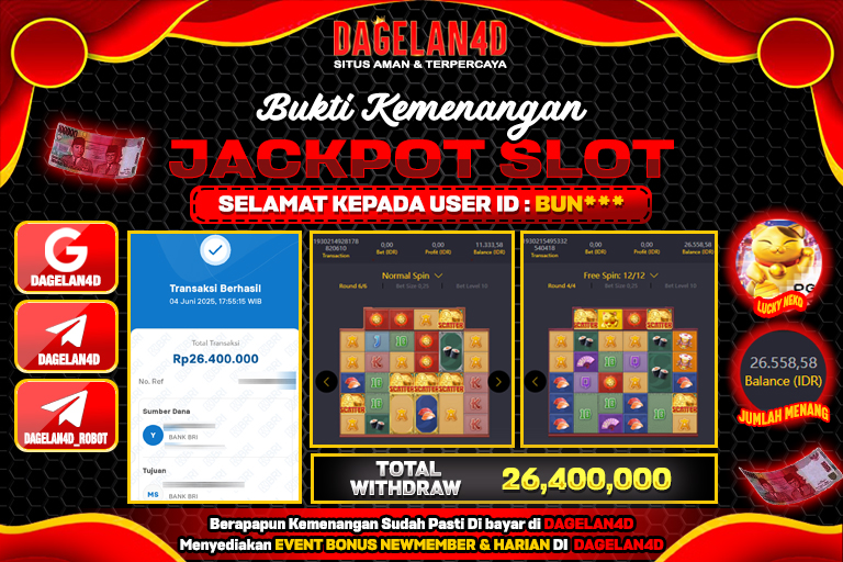 Bukti JP Slot Lucky Neko DAGELAN4D 04 JUNE 2025 Rp 26.400.000, – LUNAS