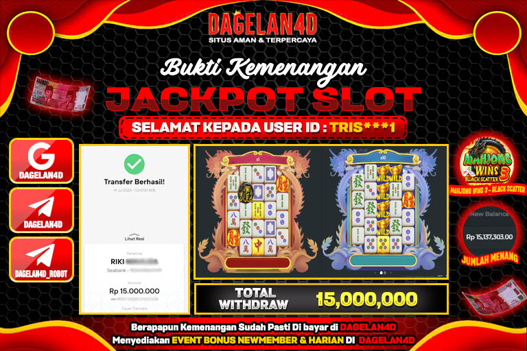 Bukti JP Slot Mahjong Wins 3 - Black Scatter DAGELAN4D 19 JULY 2025 Rp 15.000.000, – LUNAS